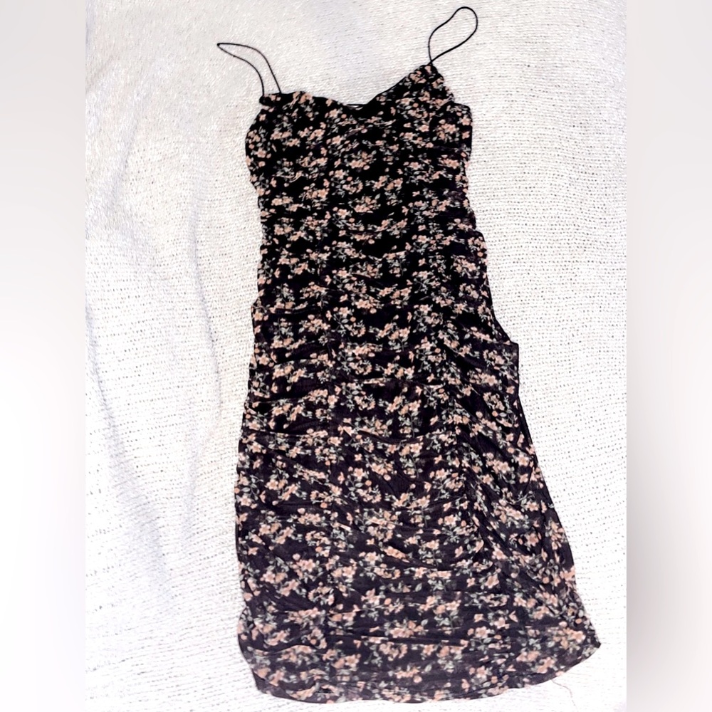 Black & Orange Floral Mesh Bodycon Dress